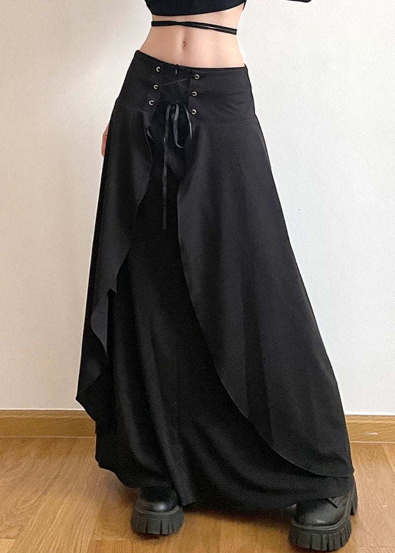New Black Lace Up High Waist Cotton Skirts Summer