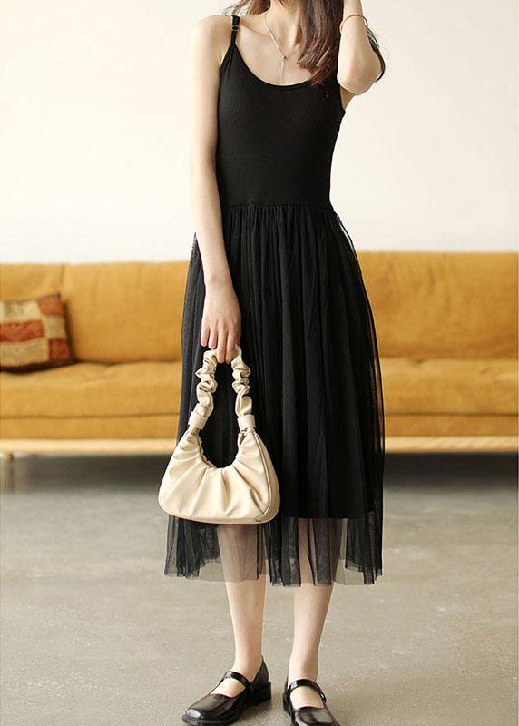 Black Tulle Patchwork a Line Sleeveless Fall Dress