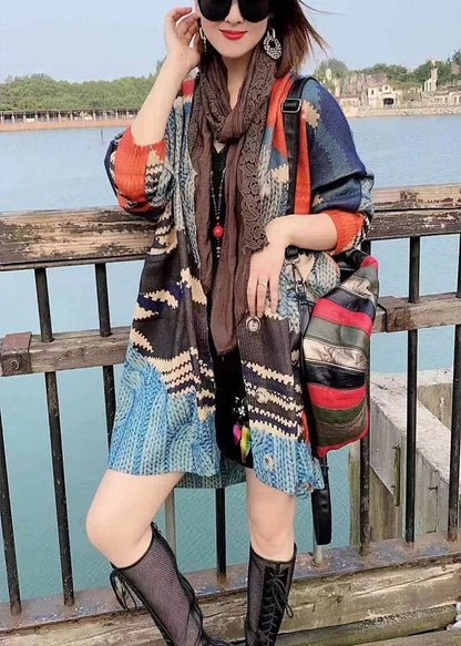 Color Block Loose Button Fall Knit Sweater Cardigan