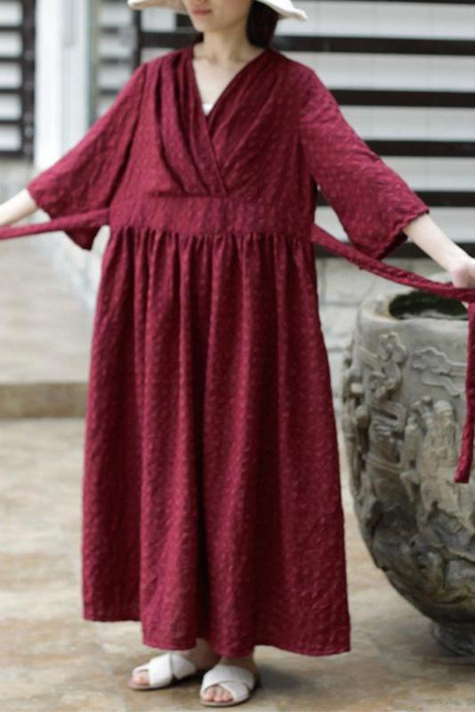Limited Stock- Flare Sleeve Plaid Lacing V-neck Maxi Dress