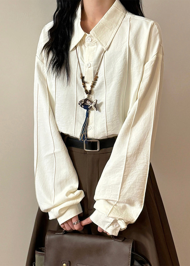 Loose White Peter Pan Collar Button Cotton Shirts Spring