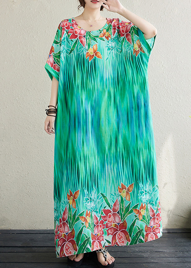 Lake Green Oversized Print Cotton Vacation Dress Summer