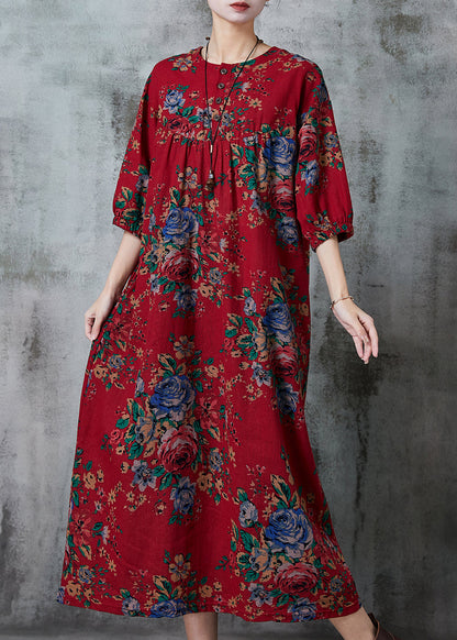 Red Oversized Print Cotton Long Dress Summer