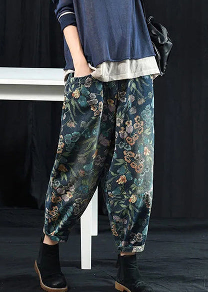 Print Pockets High Waist Denim Crop Pants Spring
