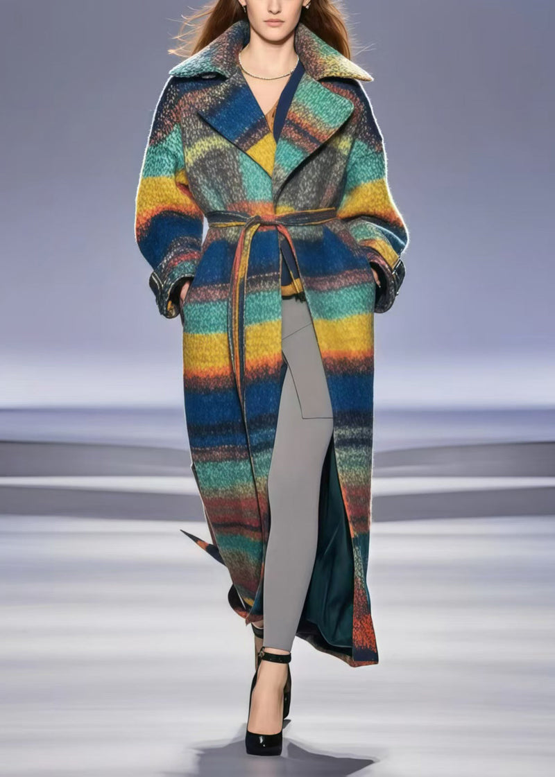 Tie Waist Print Woolen Trench Coats Fall
