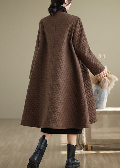 Coffee Pockets Fine Cotton Filled Retro Coats V Neck Winter