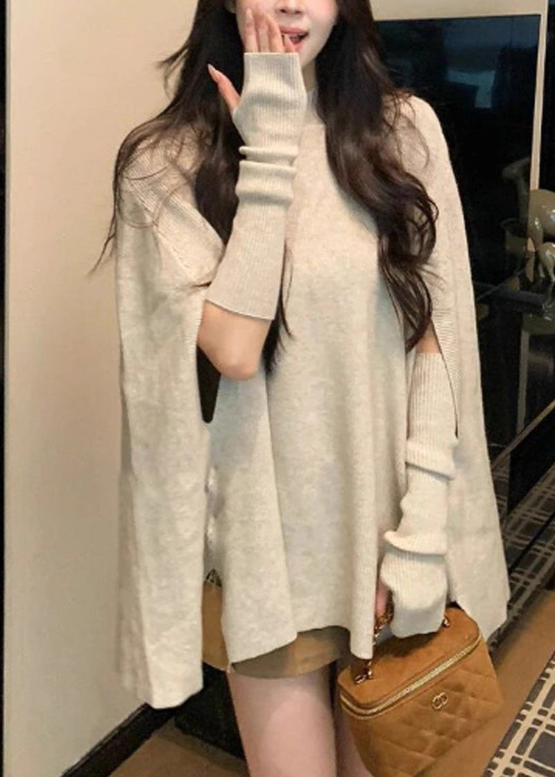 Red Stand Collar Oversized Knit Sweaters Batwing Sleeve