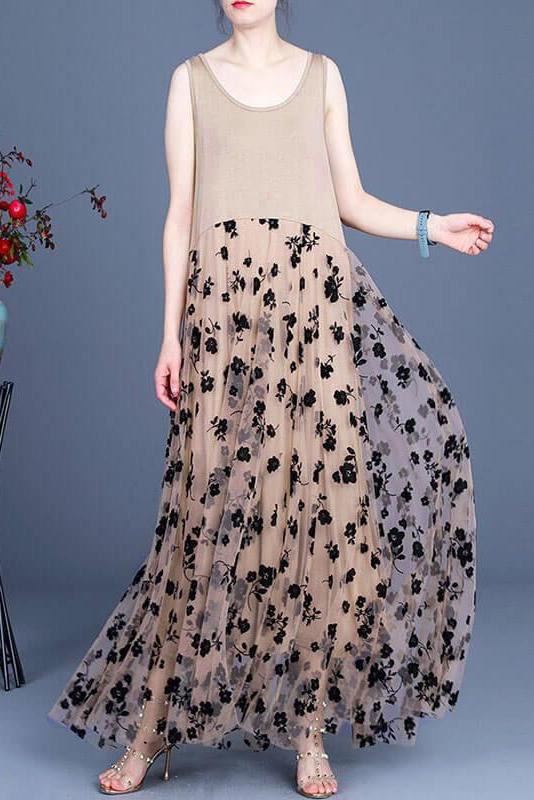 Lace Retro Stitching Maxi Pinafore Dress