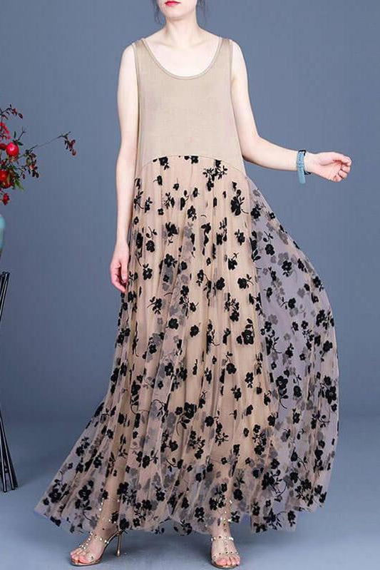 Lace Retro Stitching Maxi Pinafore Dress