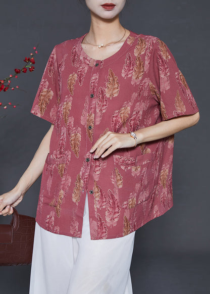 Brick Red Oversized Print Silk Shirt Summer