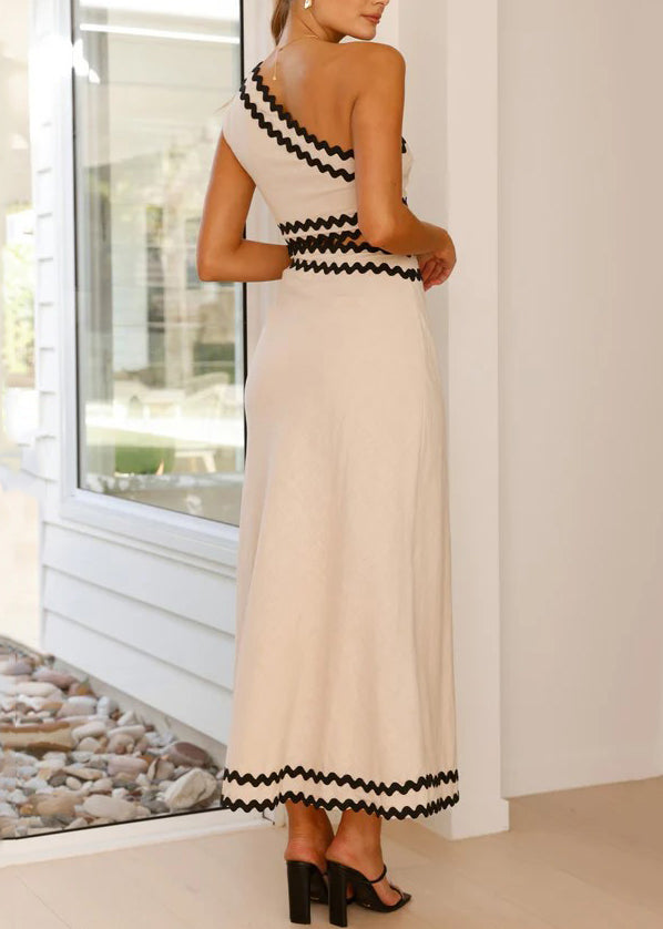 Apricot Cold Shoulder Hollow Out Patchwork Cotton Dress Summer