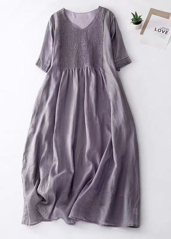 Simple Apricot V Neck Cotton Long Dresses Summer