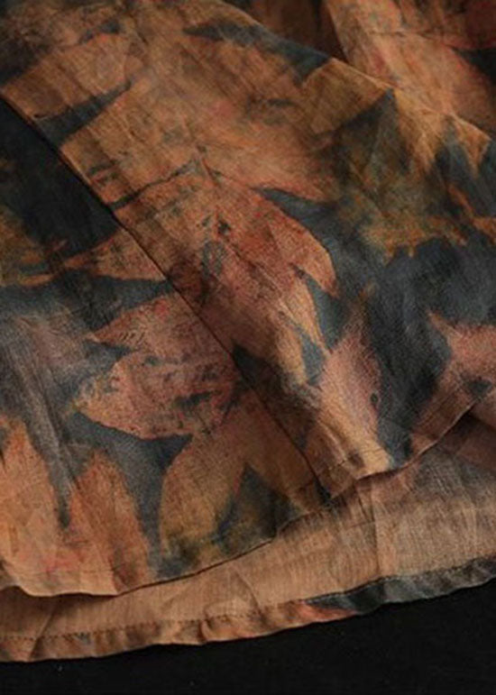 Orange Wrinkled Pockets Patchwork Linen Skirt Summer