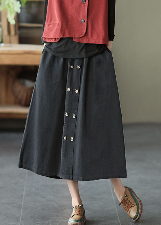 Black Elastic Waist a Line Skirts Spring