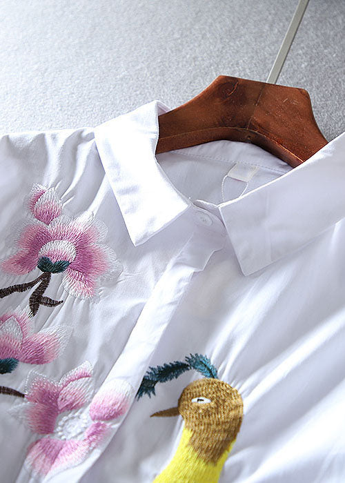 White Embroidered Cotton Shirt Bracelet Sleeve