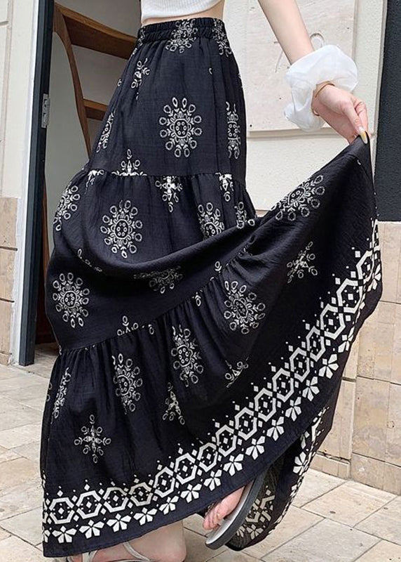 New Black Print a Line Skirts Summer