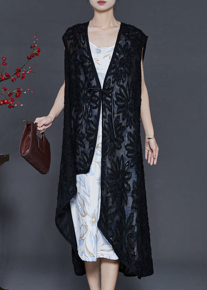 Modern Black Asymmetrical Chiffon Loose Vest Summer
