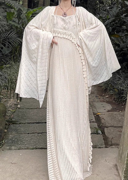 Cape and Tasseled Spaghetti Strap Dress Two Pieces Summer
