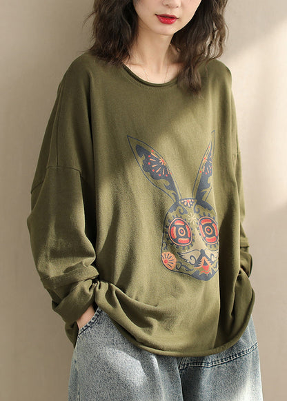 Red O Neck Print Cotton T Shirt Spring