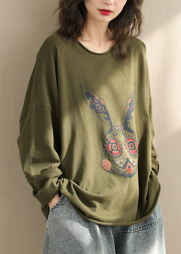Red O Neck Print Cotton T Shirt Spring