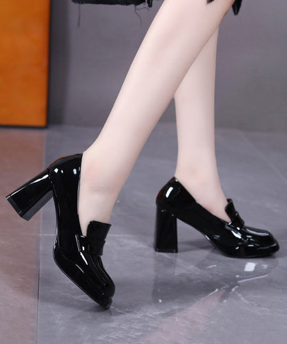 Wine Red Faux Leather Chunky Heel Loafers