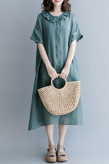 Cotton Linen Dresses With Sleeves Loose Clothes