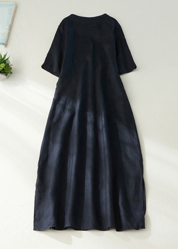 Red Embroidered Side Open Long Dress Short Sleeve