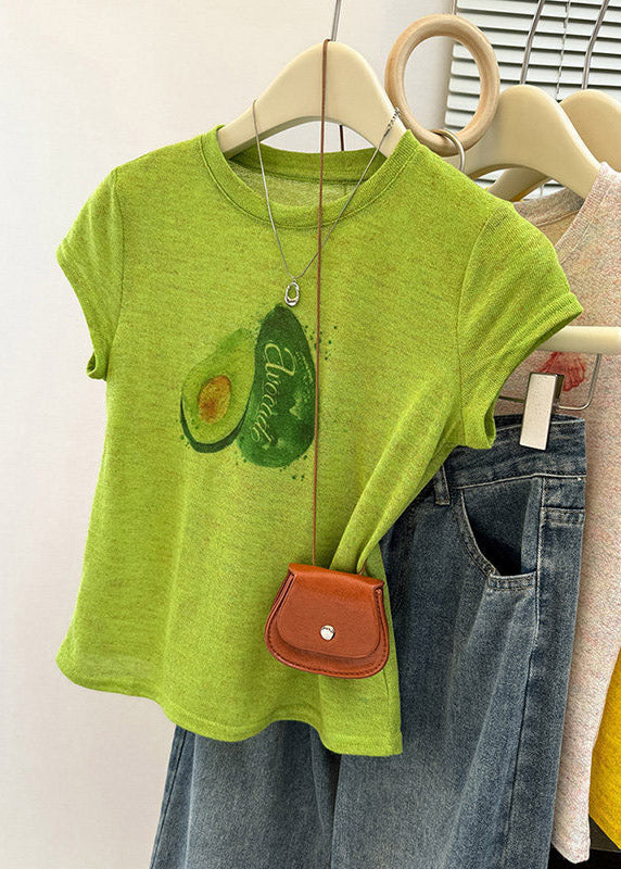Slim Fit Yellow O-neck Print T Shirt Summer