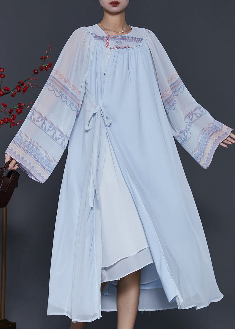 Style Sky Blue Oversized Lace Up Chiffon Dress Summer