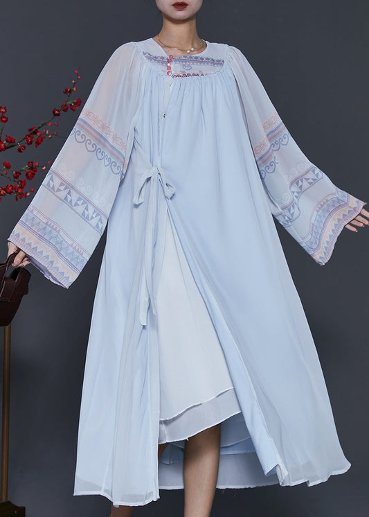 Style Sky Blue Oversized Lace Up Chiffon Dress Summer