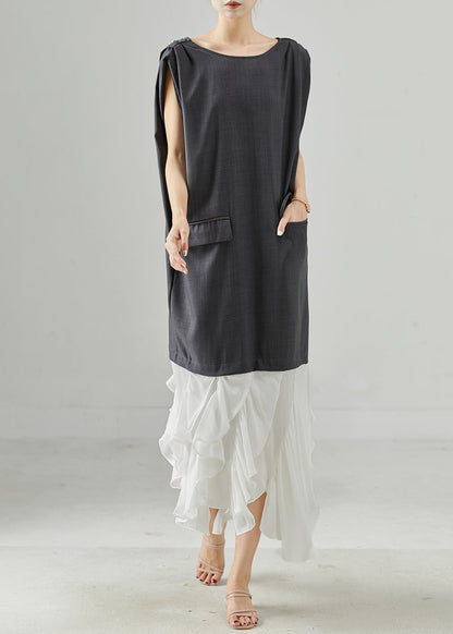 Grey Patchwork Spandex Fake Two Piece Dress Sleeveless