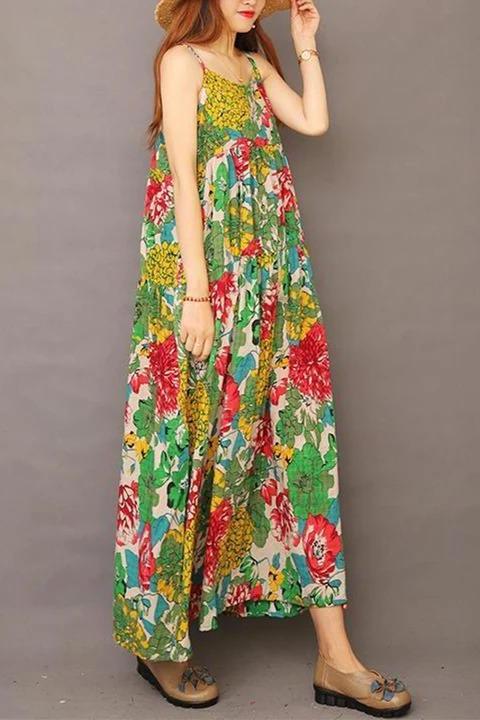 Limited Stock- Summer Printed 100% Cotton Suspender Pinafore Dress