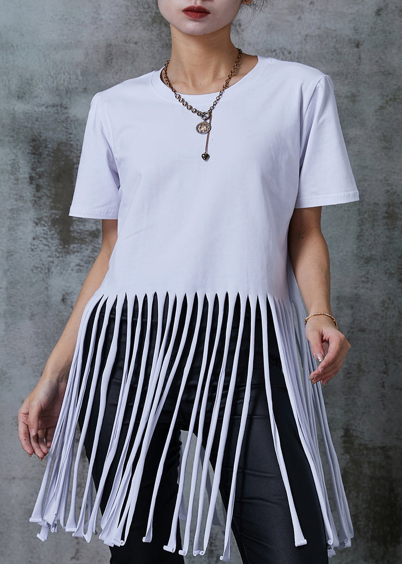 White Loose Cotton Tank Tops Tasseled Summer