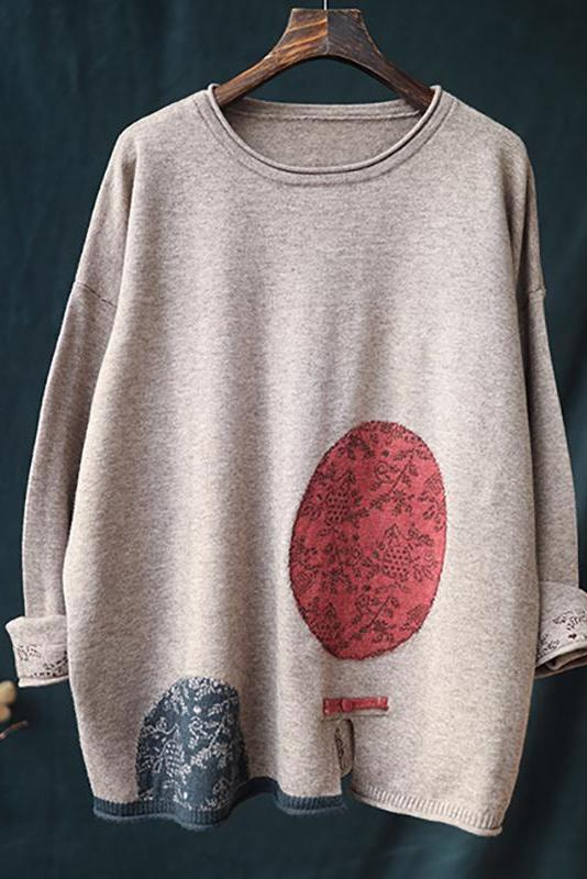 Lotstrends Retro Pattern Printed Loose Knitted Sweater