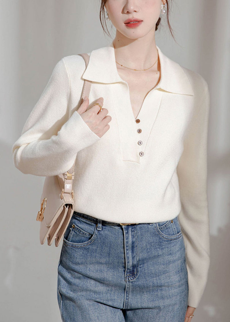 Beige Peter Pan Collar Button Knit Sweater Spring