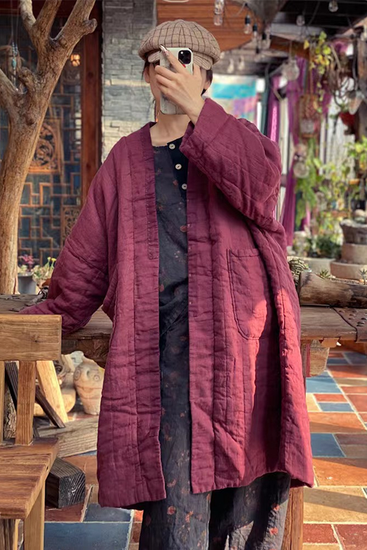 - Artistic Linen Hand Stitch Cotton Jacket