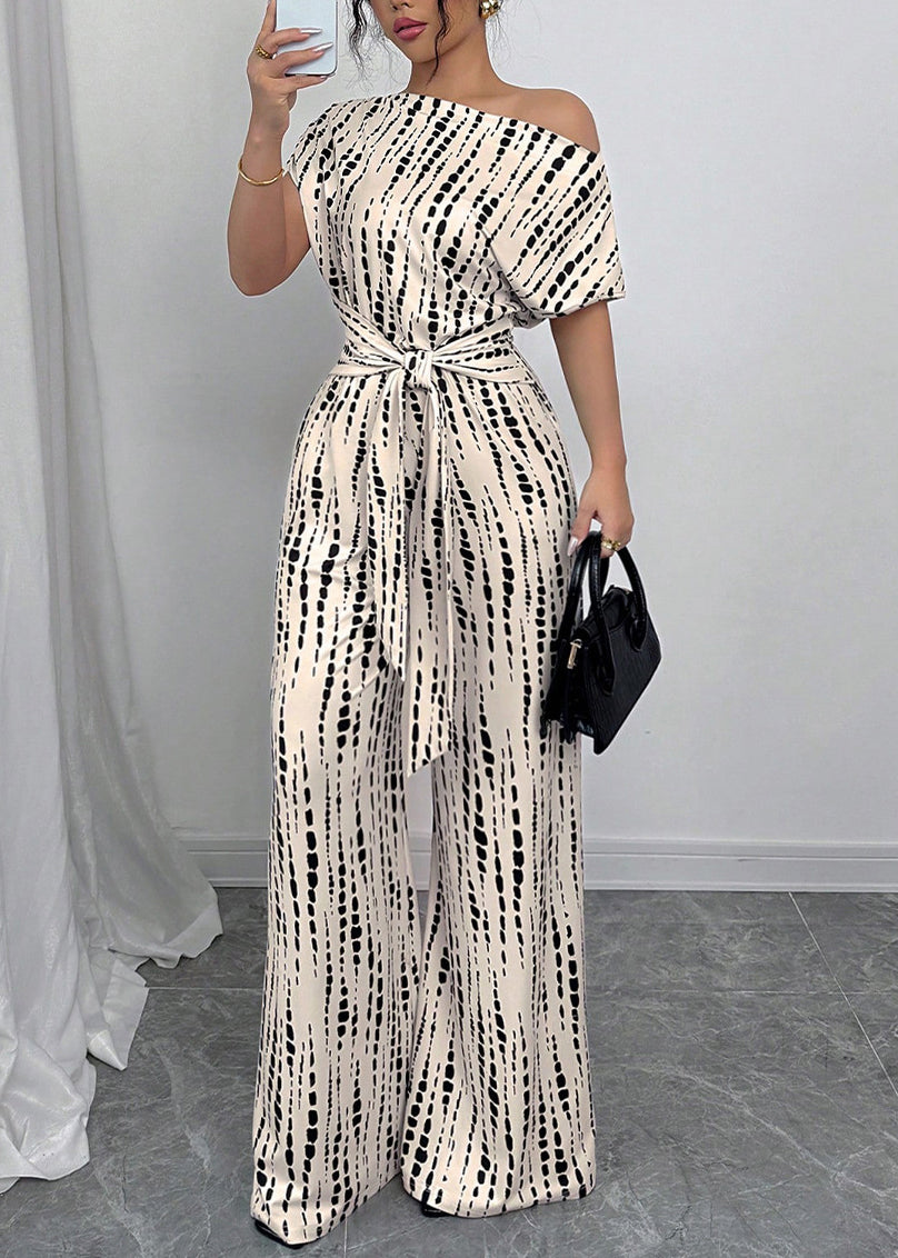 Beige Cold Shoulder Print Cotton Long Dresses Summer
