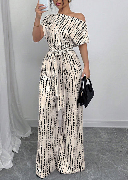 Beige Cold Shoulder Print Cotton Long Dresses Summer