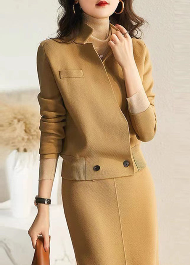 Camel Top and Skirts Knit 2 Piece Outfit Fall