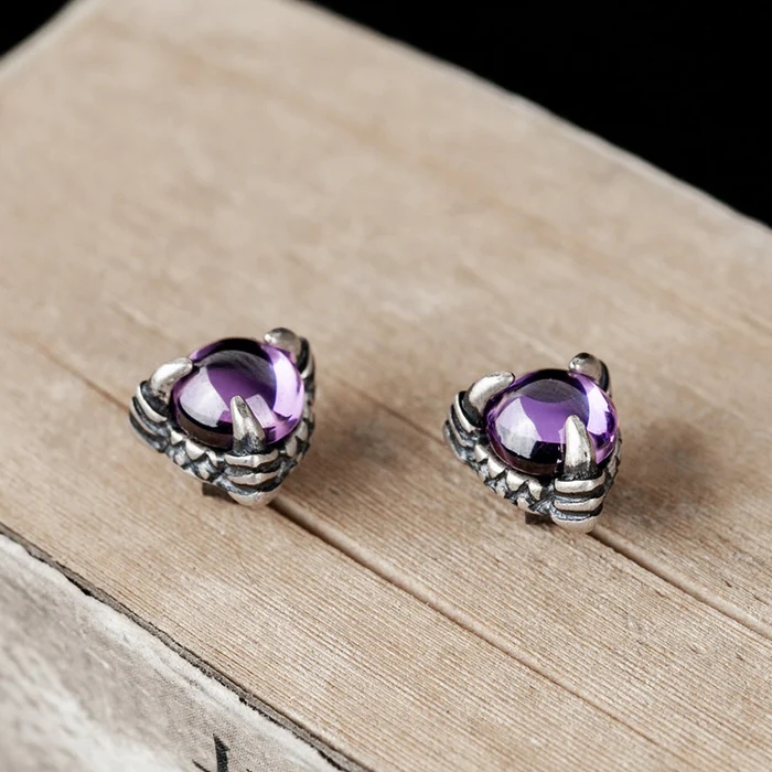 Purple Crystal Silver Earrings