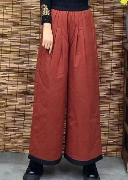 Orange Pockets Thick Warm Fine Cotton Filled Pants Winter