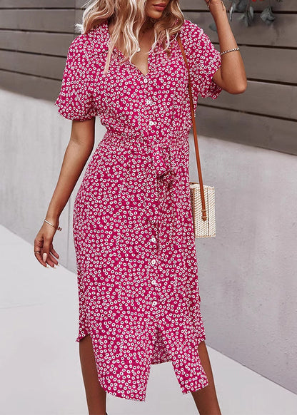 Green Peter Pan Collar Print Lace Up Cotton Dresses Summer