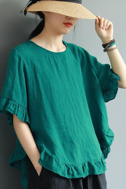 Loose Pure Color Button Down Shirt Summer Blouse