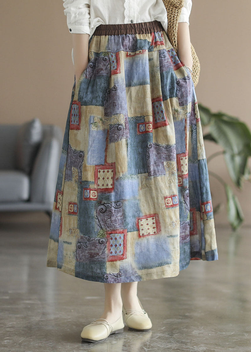 Loose High Waist Pockets Print Chiffon Skirt Spring