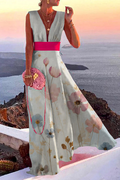 Simplicity Print Split Joint V Neck a Line Dresses