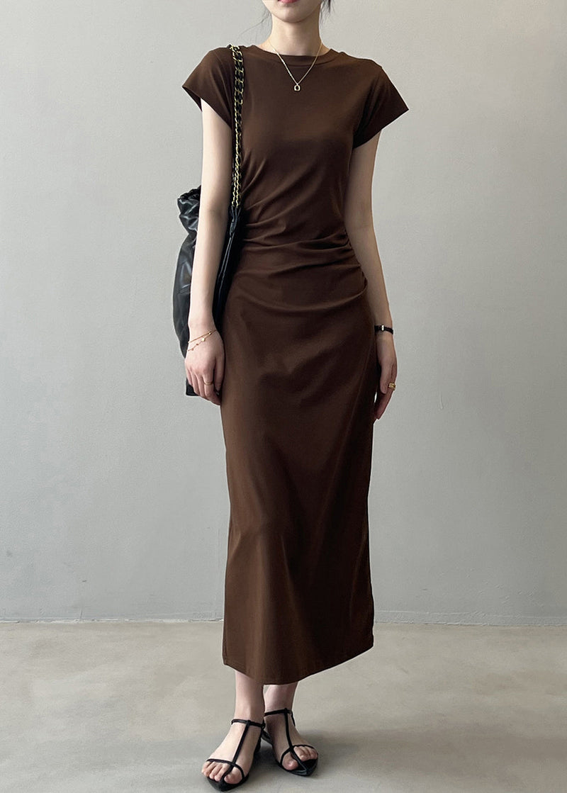 Slim Fit Coffee Cotton Long Dresses Summer