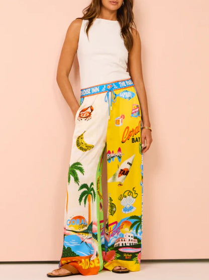 Vacation Beach Sunny Style Printed Two Piece Set - Pants