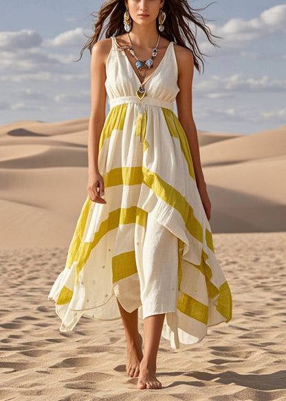 White Asymmetrical Exra Large Hem Cotton Cami Dress Summer