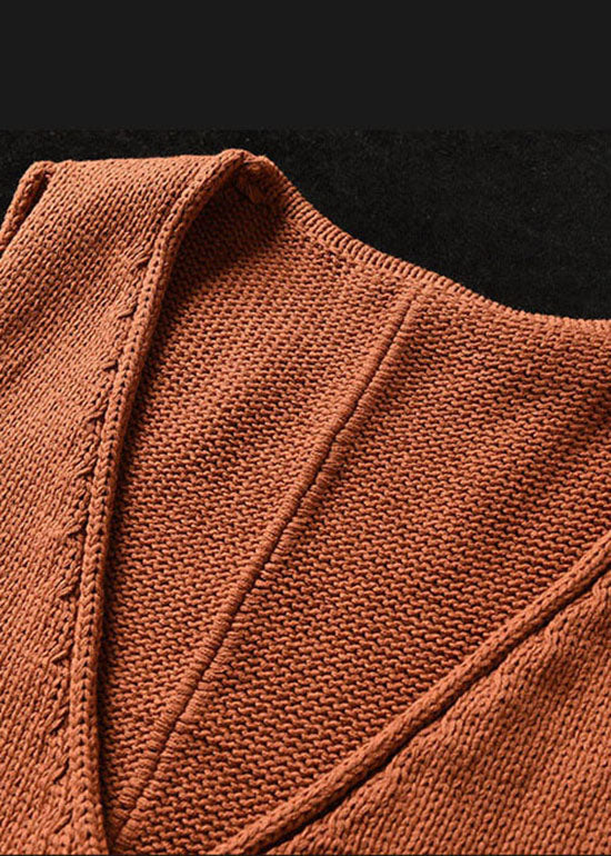 Classy Caramel V Neck Button Patchwork Knit Vest Spring