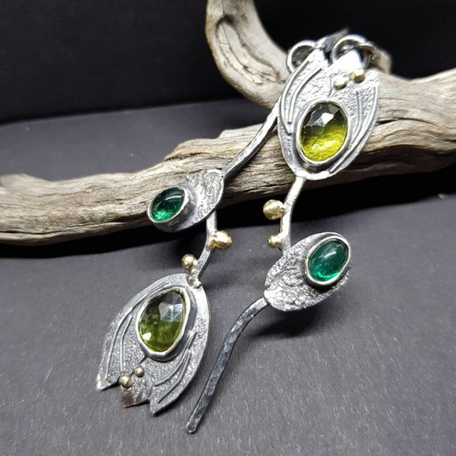 Earrings With Green Stones in Sterling Silver